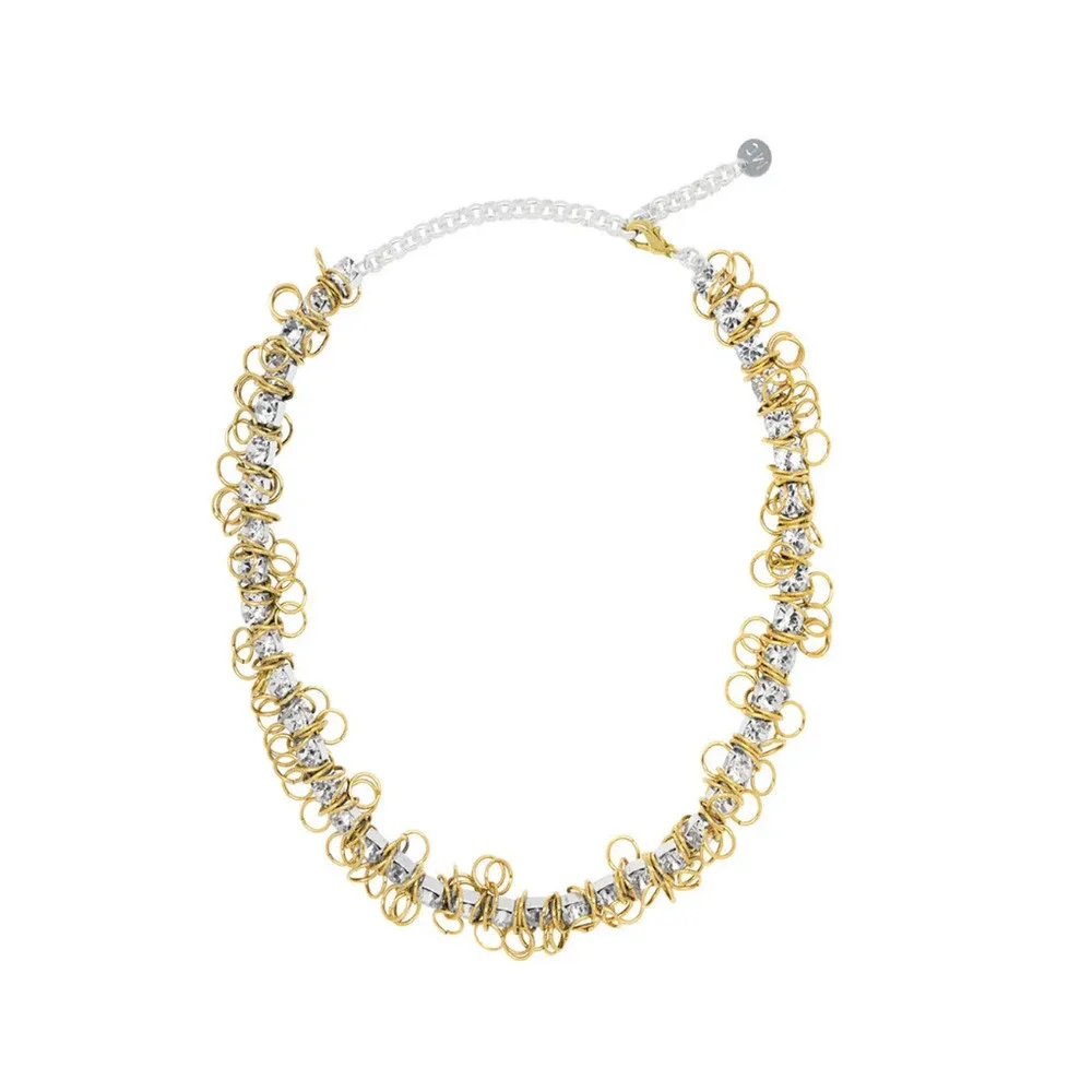 Moutton Collet Gold Silver X Project Necklace Gold Plated Rhinestones Mod $348 - Picture 6 of 6